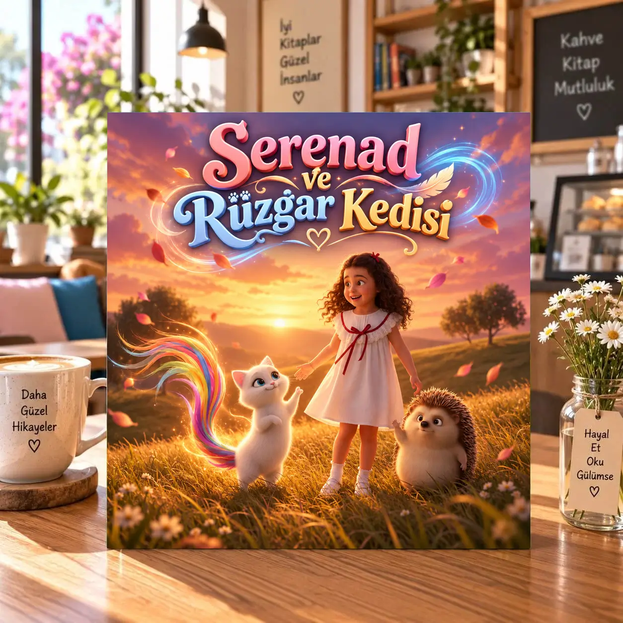 Doğa macerası temalı hikaye kitabı kapağı: Serenad ve Rüzgâr Kedisi