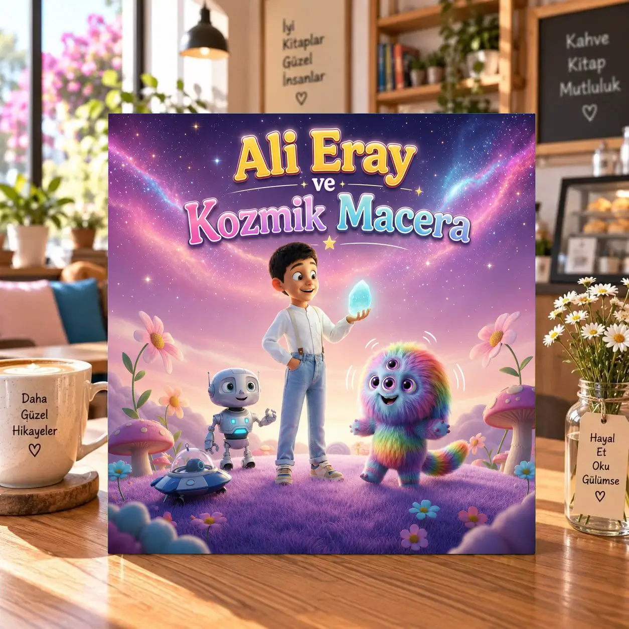 Uzay temalı hikaye kitabı kapağı: Ali Eray ve Kozmik Macera