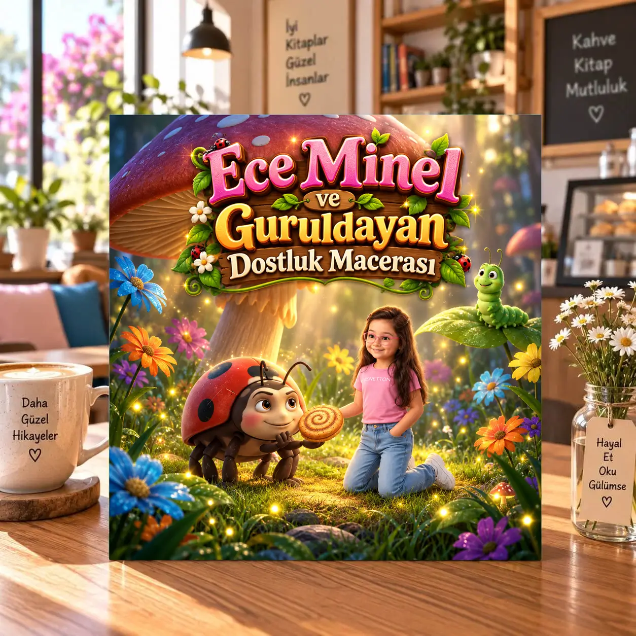 Böcekler dünyası temalı hikaye kitabı kapağı: Ece Minel ve Guruldayan Dostluk Macerası