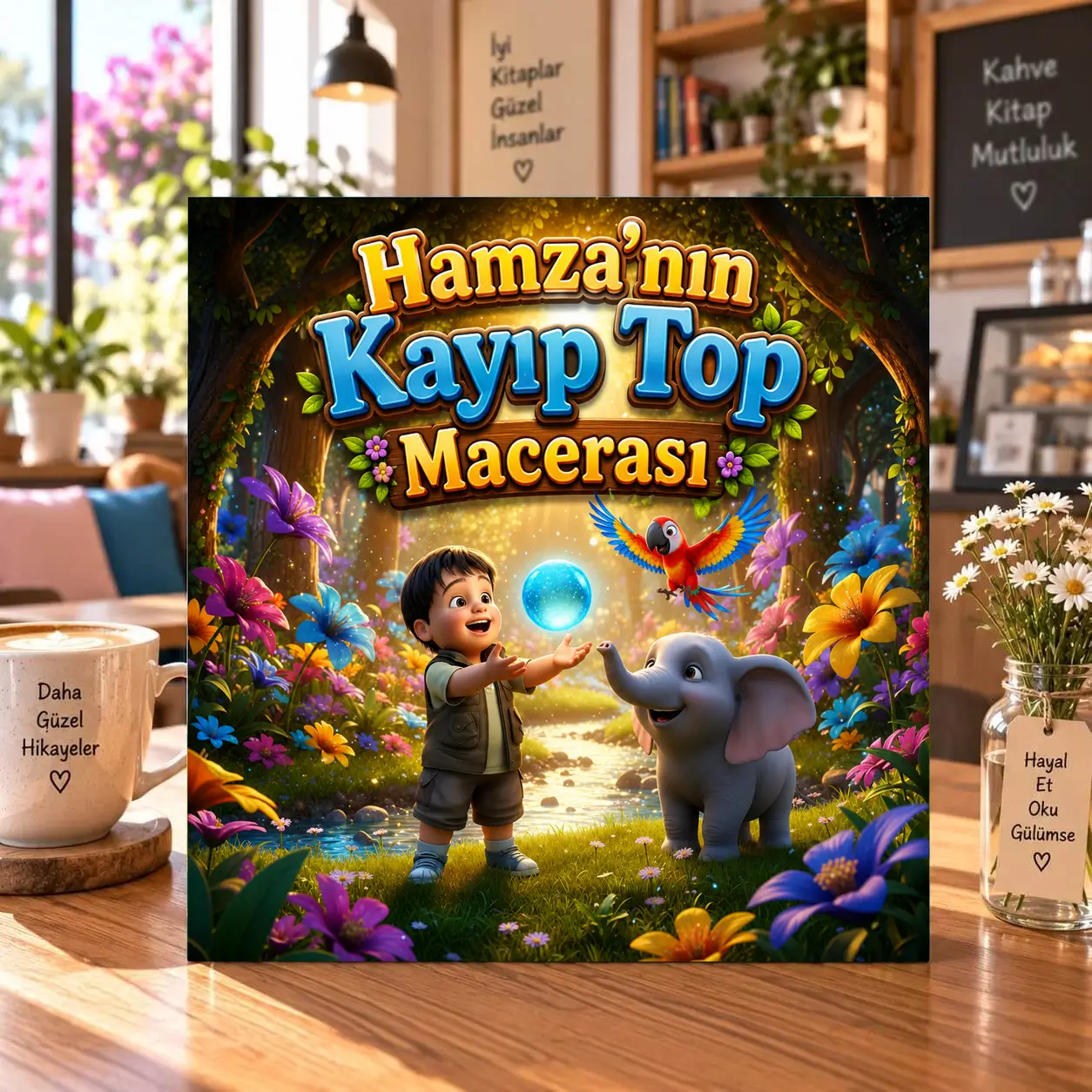 Safari temalı hikaye kitabı kapağı: Hamza'nın Kayıp Top Macerası