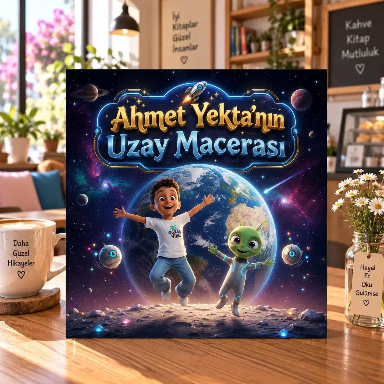 Uzay temalı hikaye kitabı kapağı: Ahmet Yekta'nın Uzay Macerası