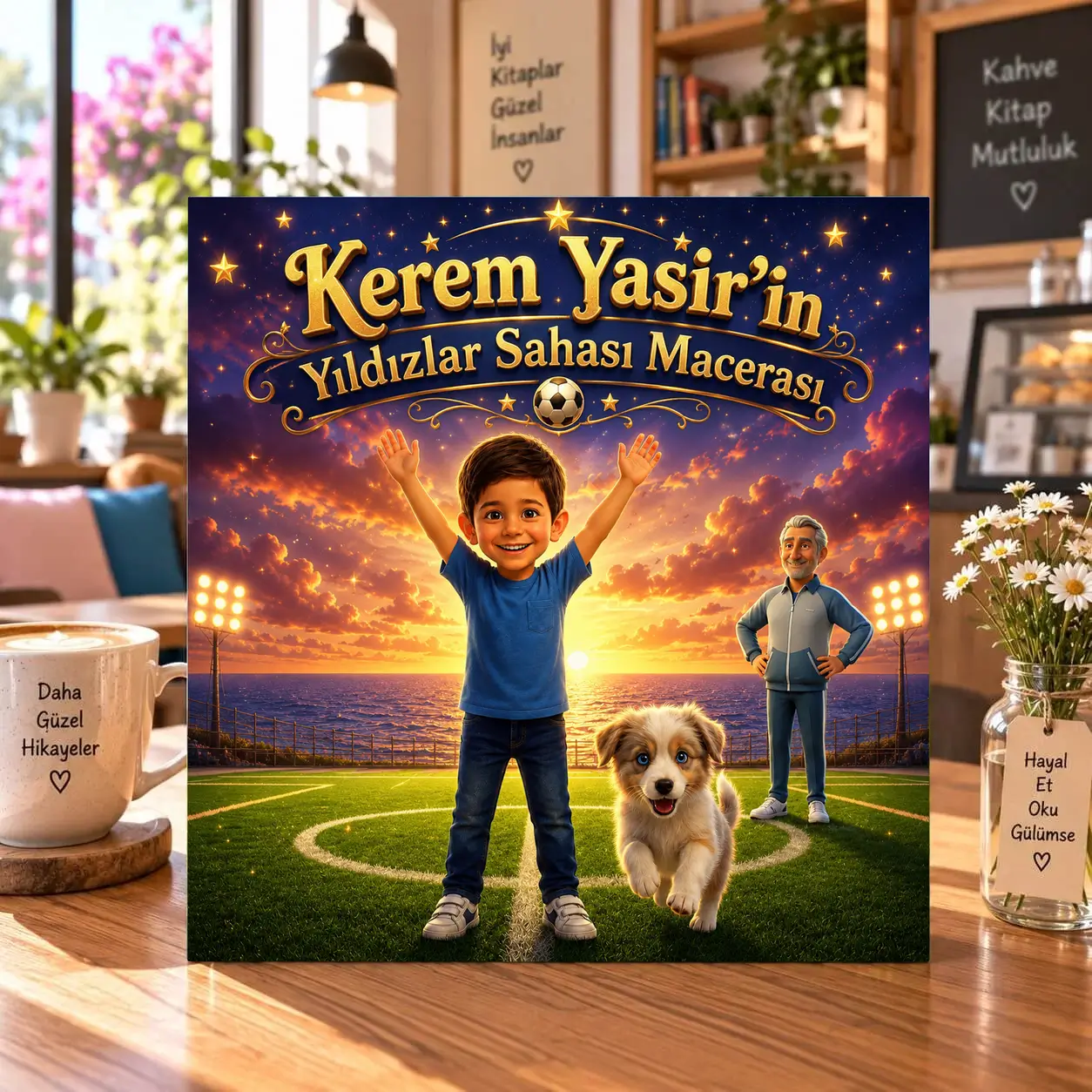 Futbolcu temalı hikaye kitabı kapağı: Kerem Yasir'in Yıldızlar Sahası Macerası